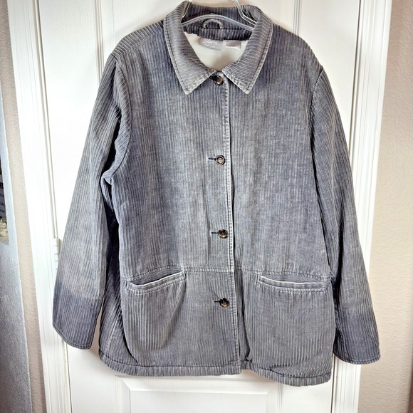 Blair Other - Blair Men's L Corduroy Gray Shirt Jacket Relaxed Fit Collared Button Down EUC
